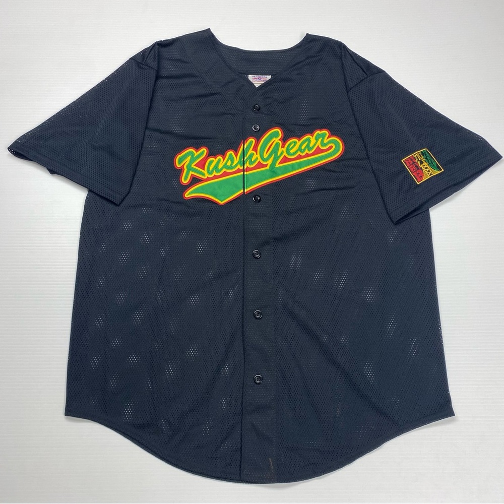 Kushgear Weed Rasta Theme Retro Black Embroidered Baseball Jersey Size 4XL